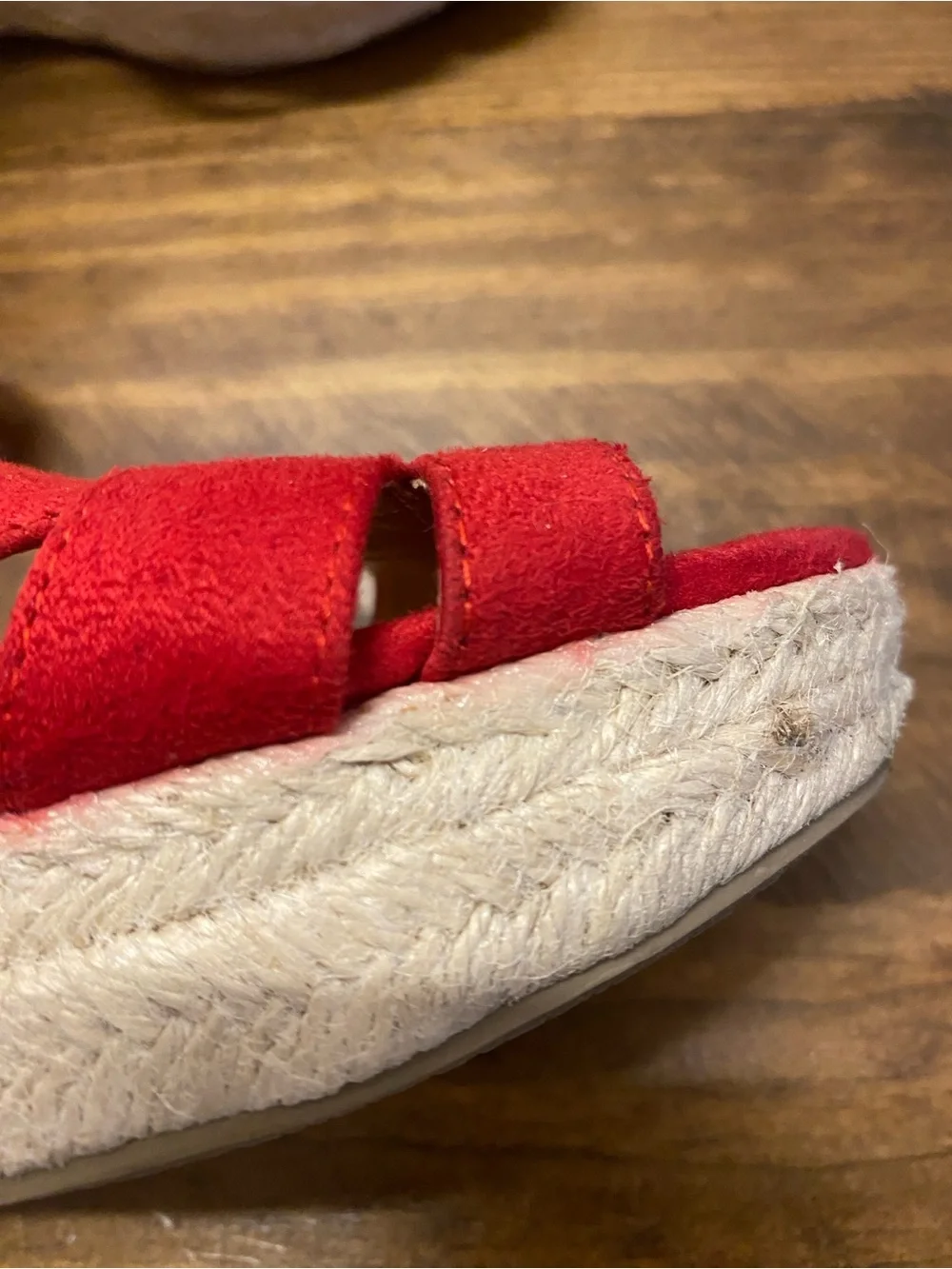 American Eagle - Red Suede Ankle-Strap Wedge Shoes - women’s size: 8 - Picture 6 of 16